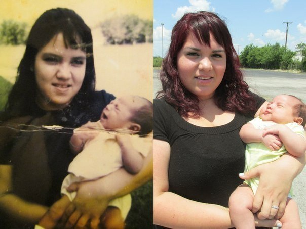 Яблоня и яблочко: Мать с первенцем 41 год назад и ее дочь с первенцем вчера.