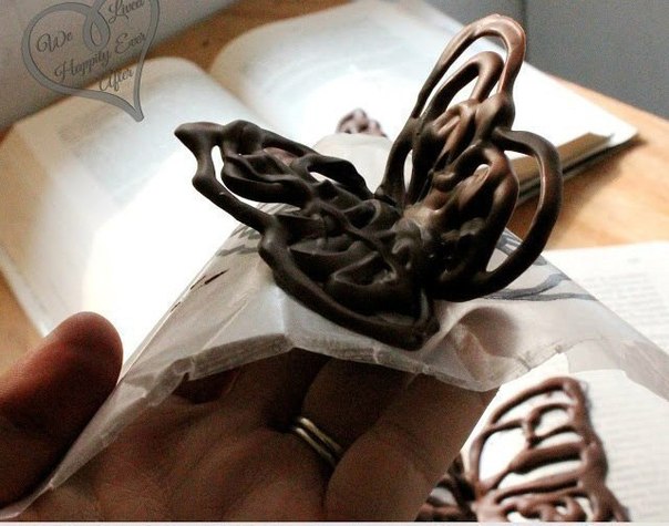 Как с помощью книги превратить жидкий шоколад в объемное украшение для торта?