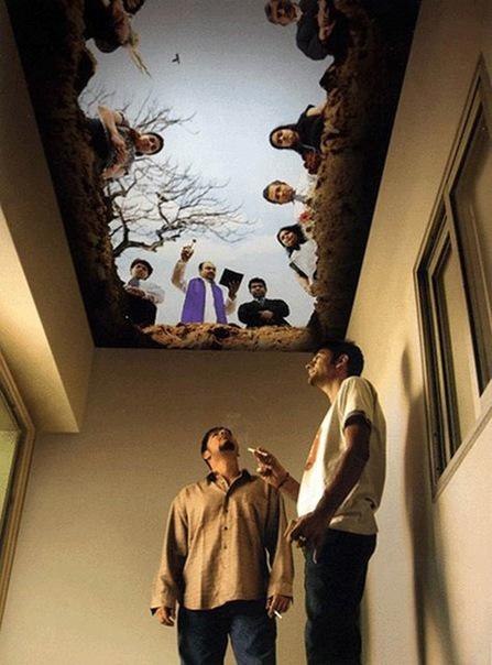 дизайн потолка в комнате для курения