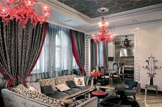 Glamour Apartment Design In Black and Red Tones.