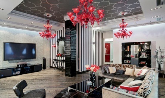 Glamour Apartment Design In Black and Red Tones.