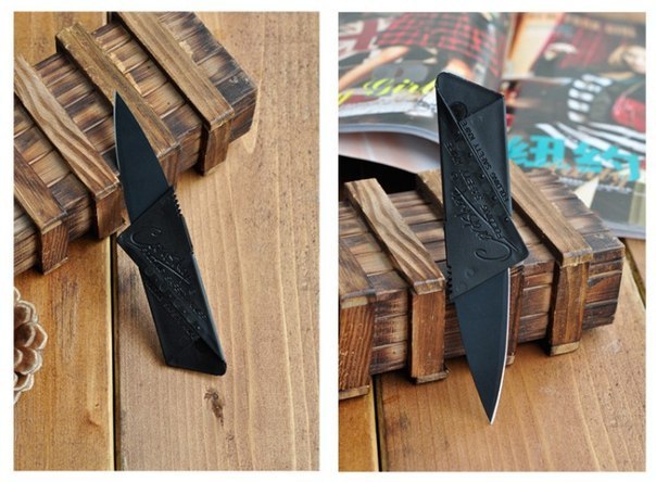 Складной нож-кредитка. Этот складной нож с названием CardSharp весит всего 13 гр и легким движением руки превращается из карточки размером в кредитку в нож с трехдюймовым лезвием.