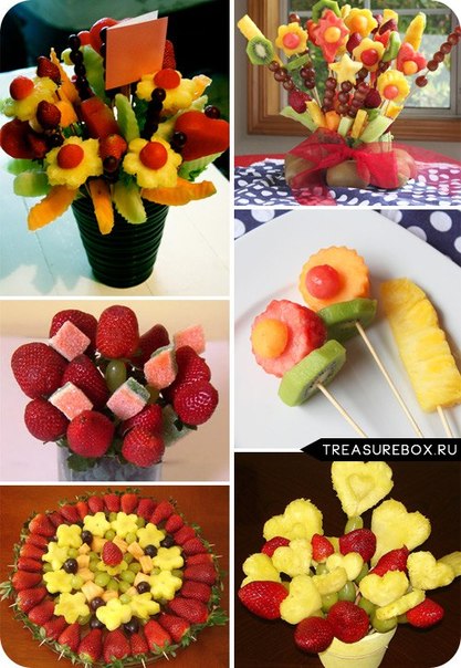 Как делать цветы и букеты из фруктов.