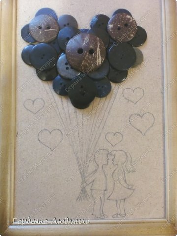 Картина из пуговиц и бисера "Я подарю тебе любовь".